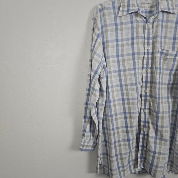 John W. Nordstrom Men's Blue Plaid Cotton Classic Causal Shirt Pocket Office M - Picture 10 of 12